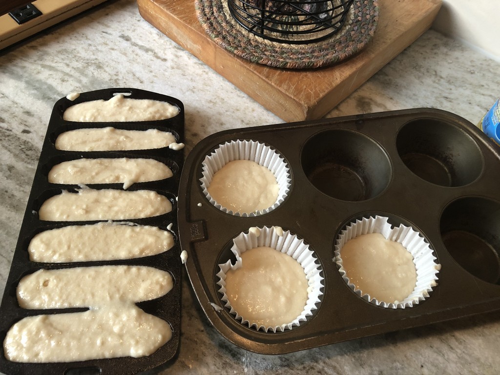 Corn muffin batter ready for the oven