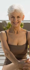 Mature woman in one piece bathing suit